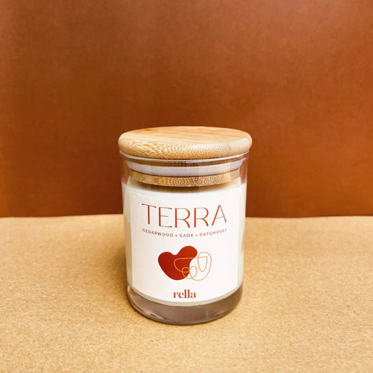 150g Terra Triune Candle: Earthy and Hearbaceous Cedarwood, Sage and Patchouli Scented Soy Wax Candle